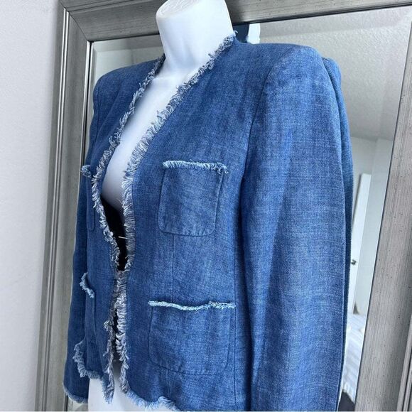 JOSEPH Womens Blue Metallic Tweed Silk Blend Blazer Fringe Size 40 EU. US M. - Picture 4 of 9